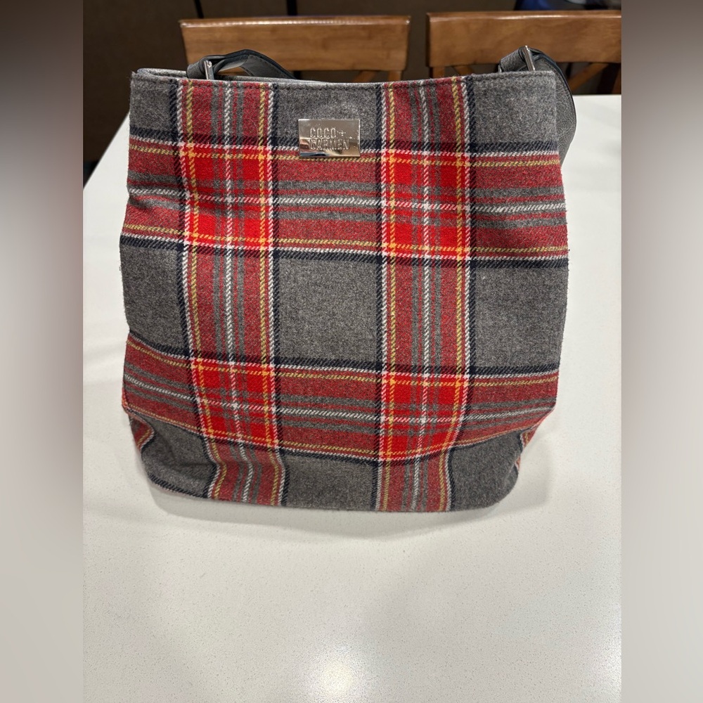Coco + Carmen Red and Gray Plaid Tote